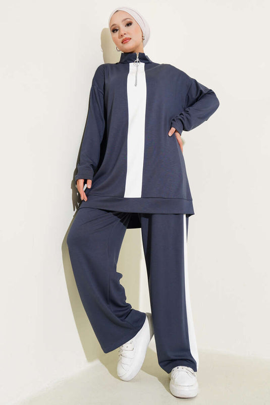 Costume deux pièces rayé Loysha à demi-fermeture éclair, couleur fumée