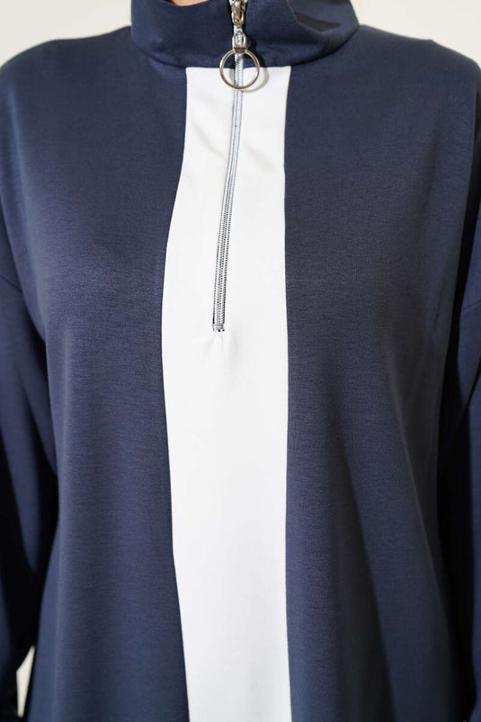 Costume deux pièces rayé Loysha à demi-fermeture éclair, couleur fumée