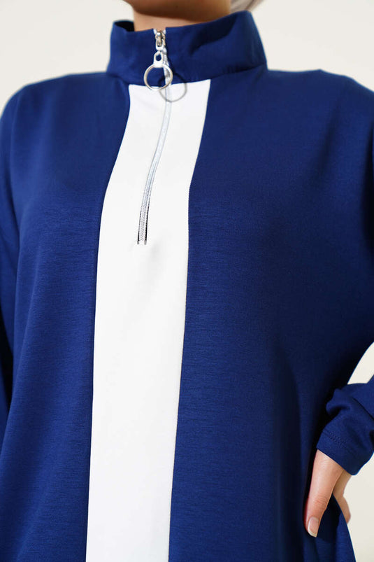 بدلة لويشا مخططة من قطعتين بسحاب نصف أزرق داكن