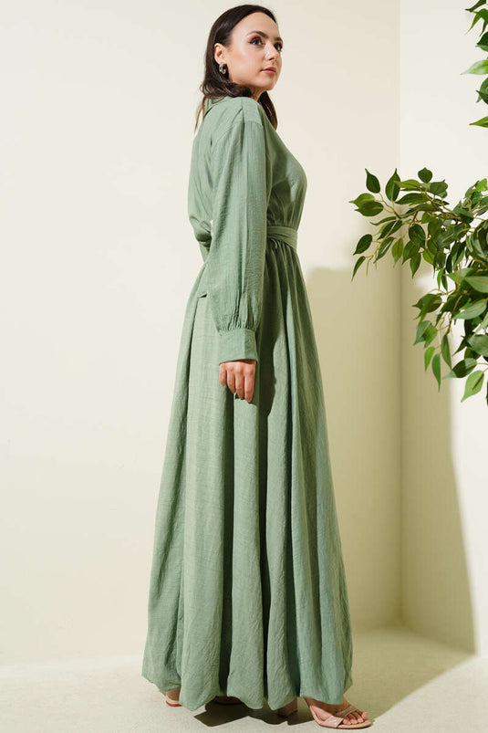 Mevlana-Kleid mit halbem Reißverschluss Mandelgrün