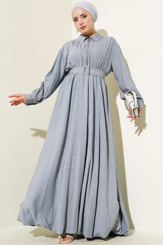 Mevlana-Kleid mit halbem Reißverschluss in Grau