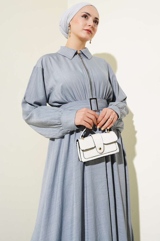 Mevlana-Kleid mit halbem Reißverschluss in Grau