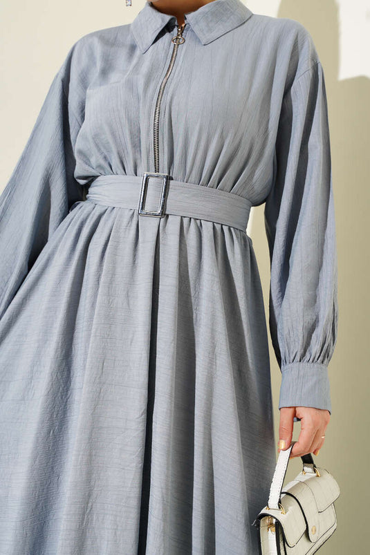 Mevlana-Kleid mit halbem Reißverschluss in Grau