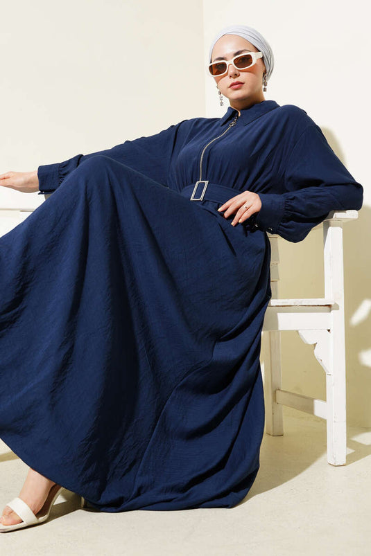 Robe Mevlana à demi-fermeture éclair bleu marine