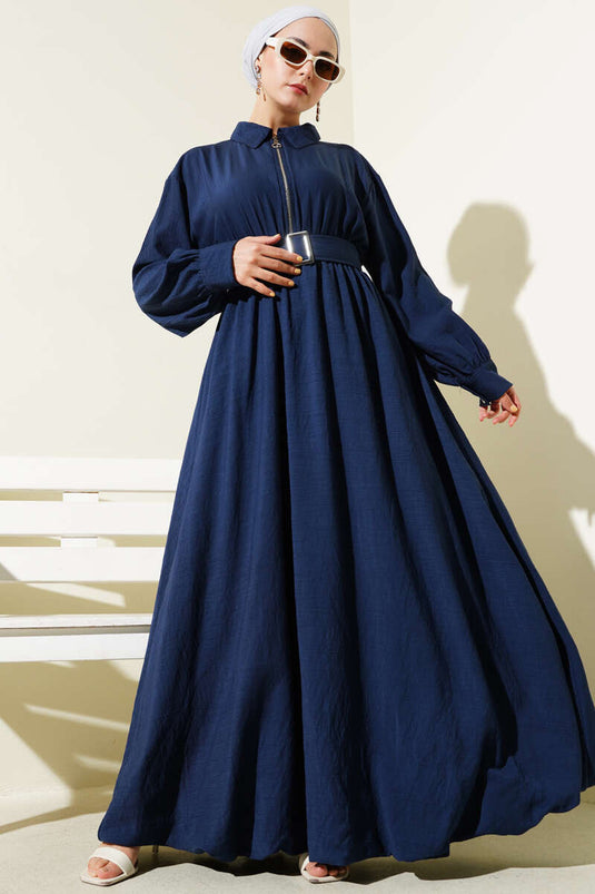 Robe Mevlana à demi-fermeture éclair bleu marine