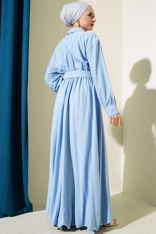 Yarım Fermuarlı Mevlana Elbise Mavi