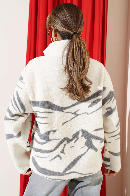 Felpa Con Mezza Zip In Ecru