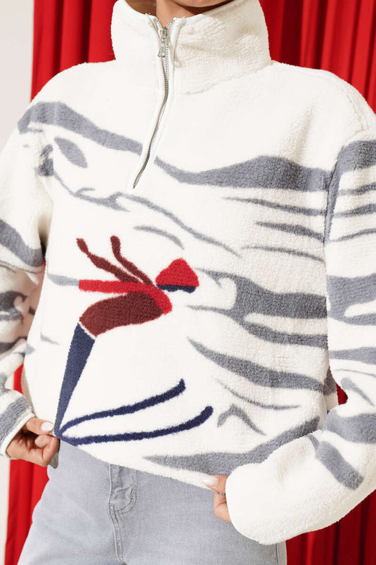 Felpa Con Mezza Zip In Ecru
