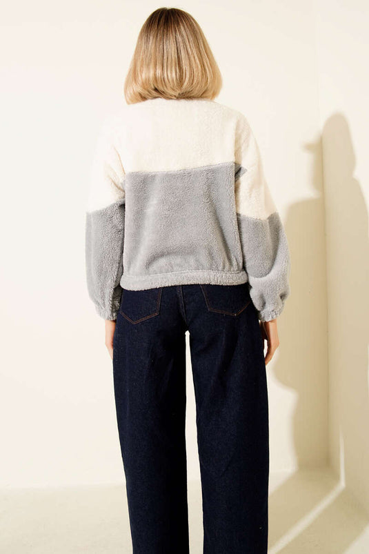 Yarım Fermuarlı Polar Sweatshirt Gri