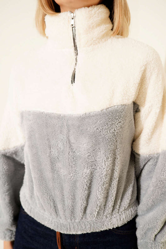 Yarım Fermuarlı Polar Sweatshirt Gri