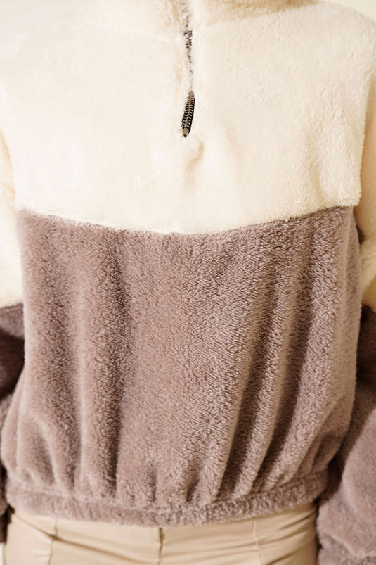 سترة صوفية بنصف سحاب، لون المنك