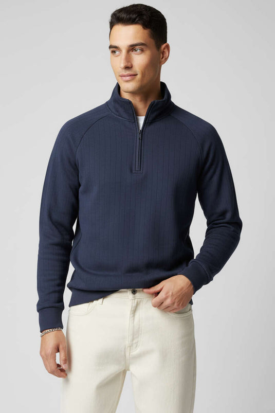 سويت شيرت رجالي بنصف سحاب، لون أزرق داكن