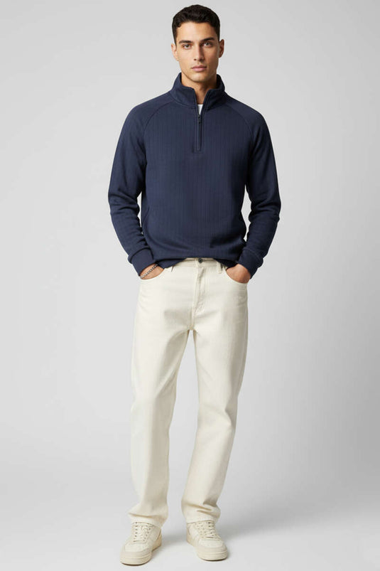 سويت شيرت رجالي بنصف سحاب، لون أزرق داكن