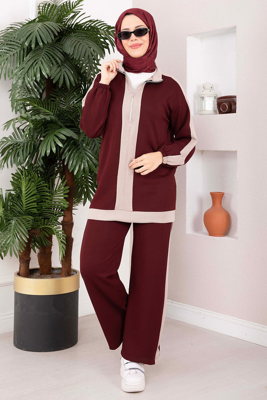 Completo Sportivo Due Pezzi Con Mezza Zip Bordeaux