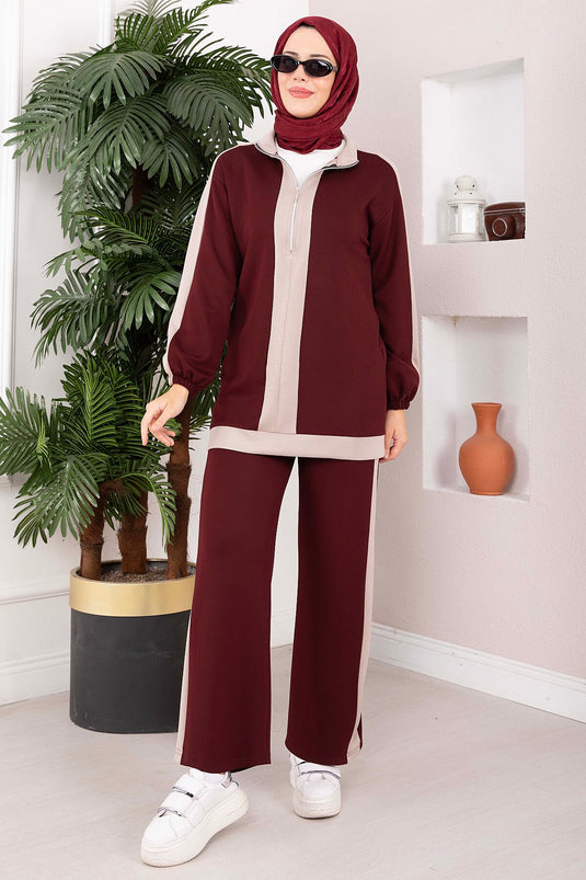 Completo Sportivo Due Pezzi Con Mezza Zip Bordeaux