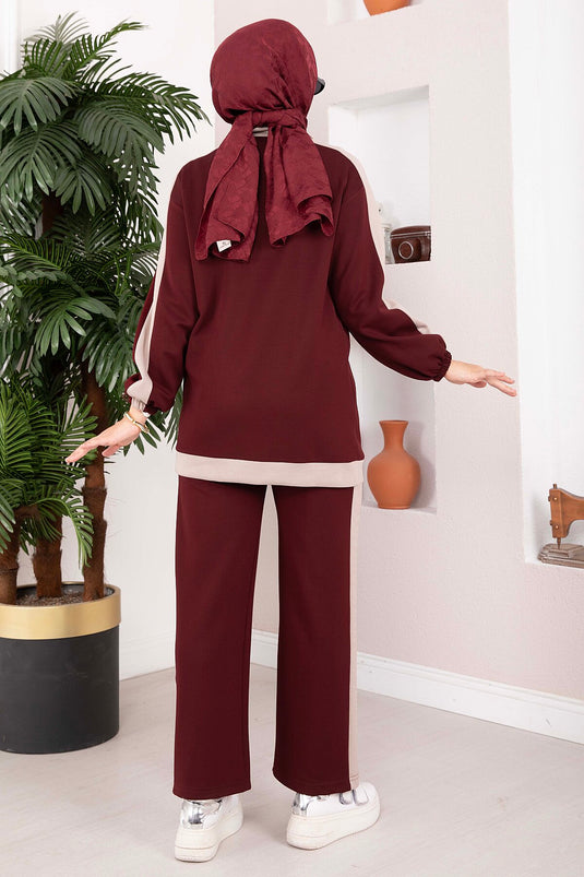 Completo Sportivo Due Pezzi Con Mezza Zip Bordeaux