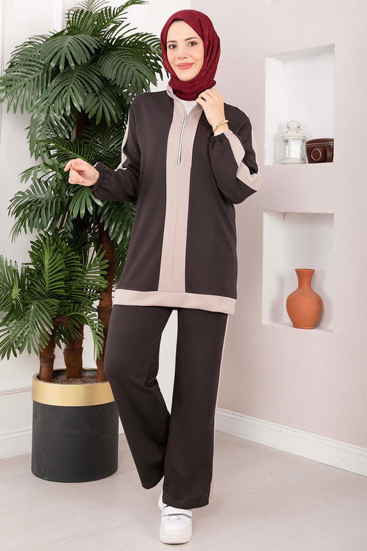 Completo Sportivo Due Pezzi Con Mezza Zip In Grigio Fumo