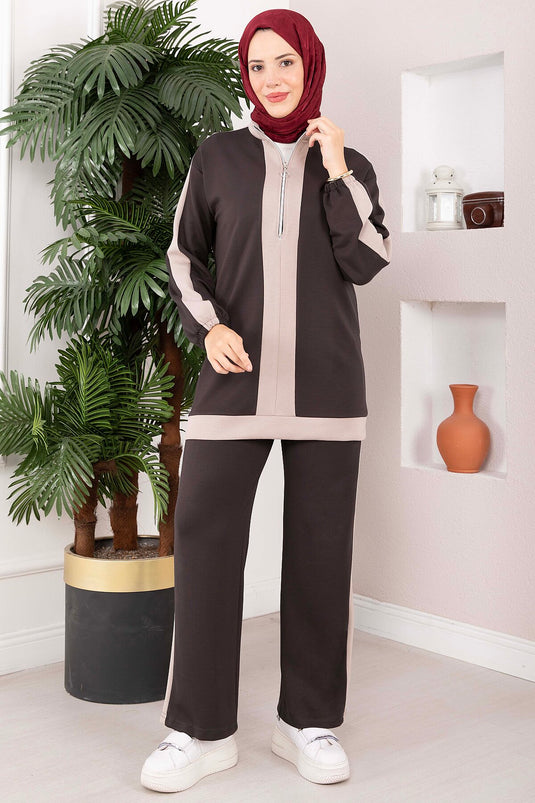 Completo Sportivo Due Pezzi Con Mezza Zip In Grigio Fumo