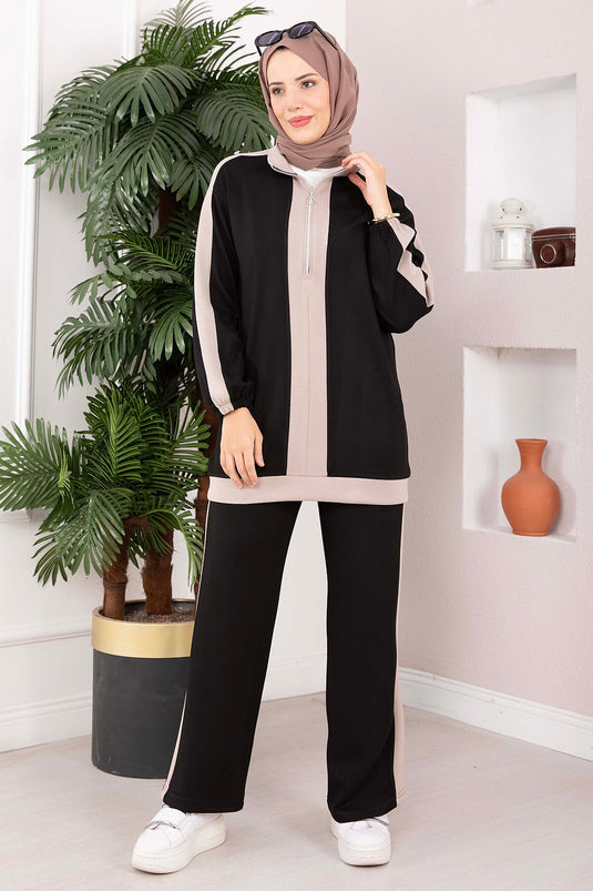 Conjunto Deportivo De Dos Piezas Con Cremallera Y Media Negro
