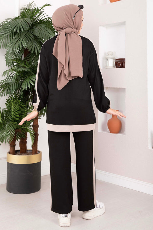 Conjunto Deportivo De Dos Piezas Con Cremallera Y Media Negro