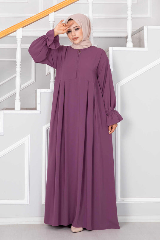 Half-Zip Hijab Dress, Plum