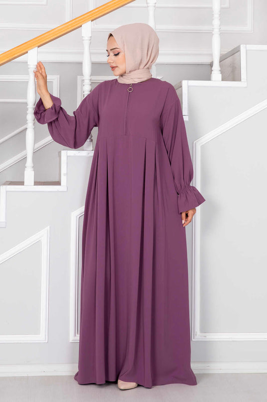 Half-Zip Hijab Dress, Plum