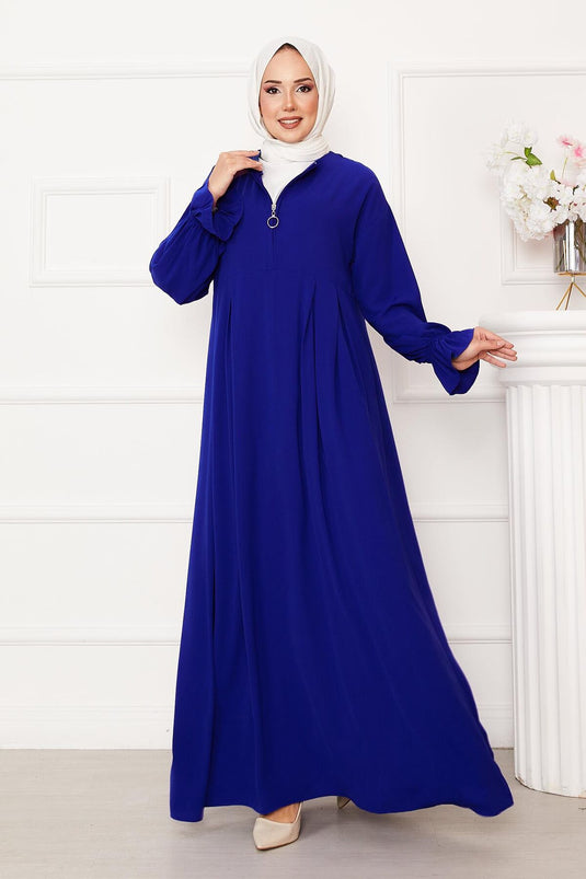Half Zipper Hijab Dress Saxe