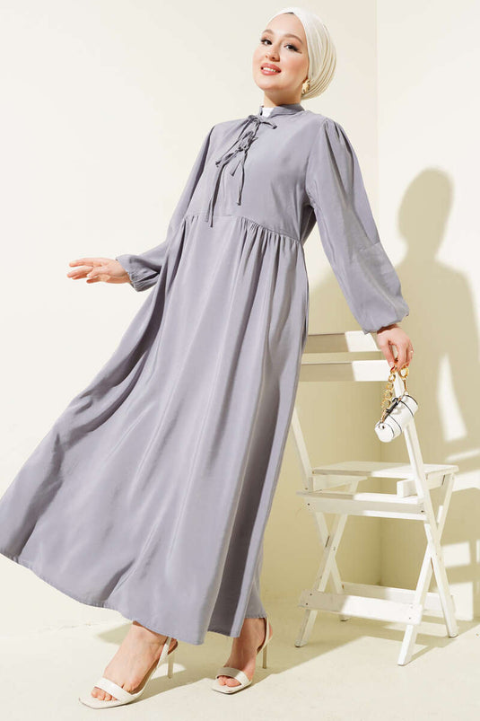 Robe en Tencel à lacets demi-corde grise