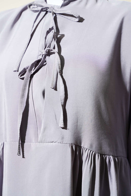 Robe en Tencel à lacets demi-corde grise