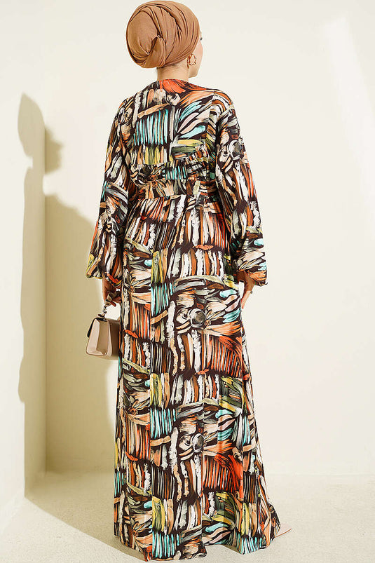 Half Patterned Dress In Coffee