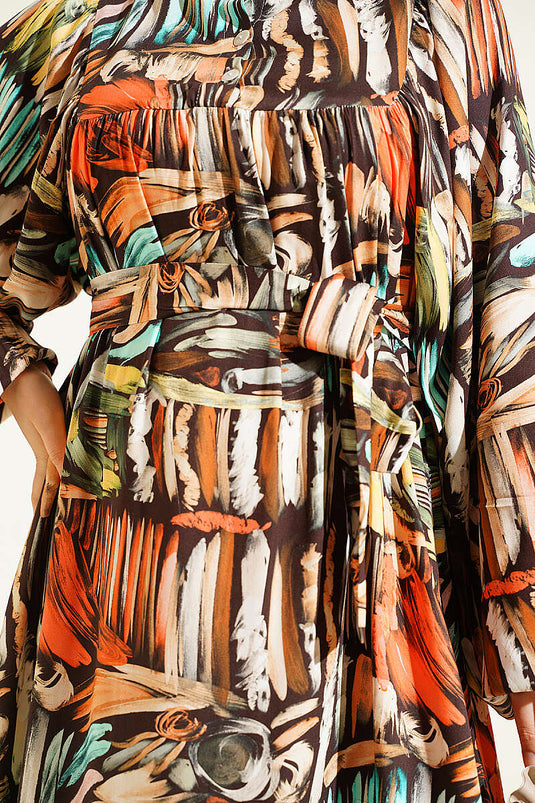 Half Patterned Dress In Coffee