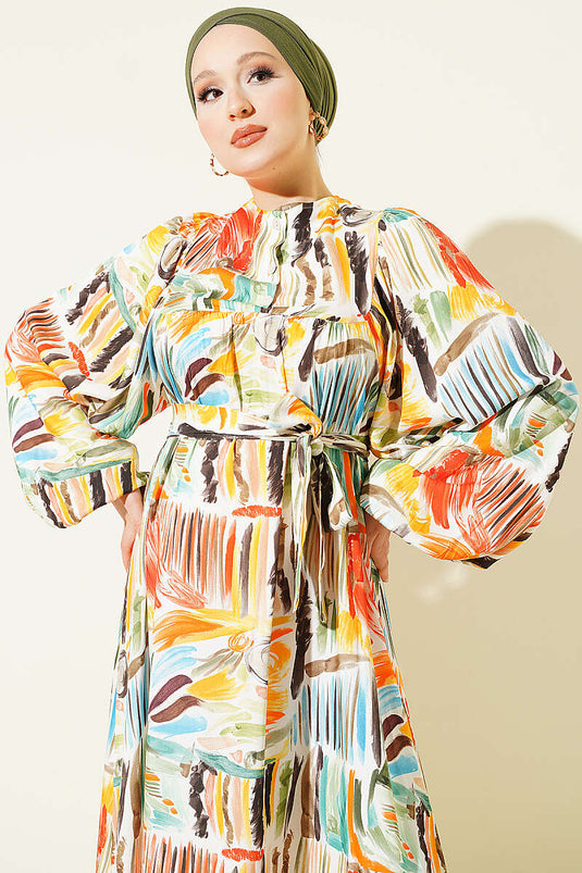 Half Patroon Oranje Jurk