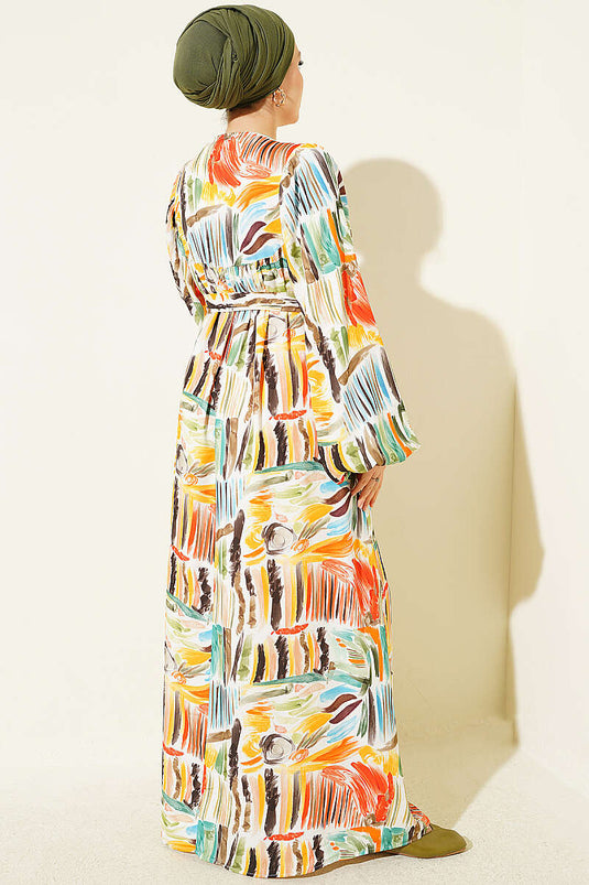 Half Patroon Oranje Jurk