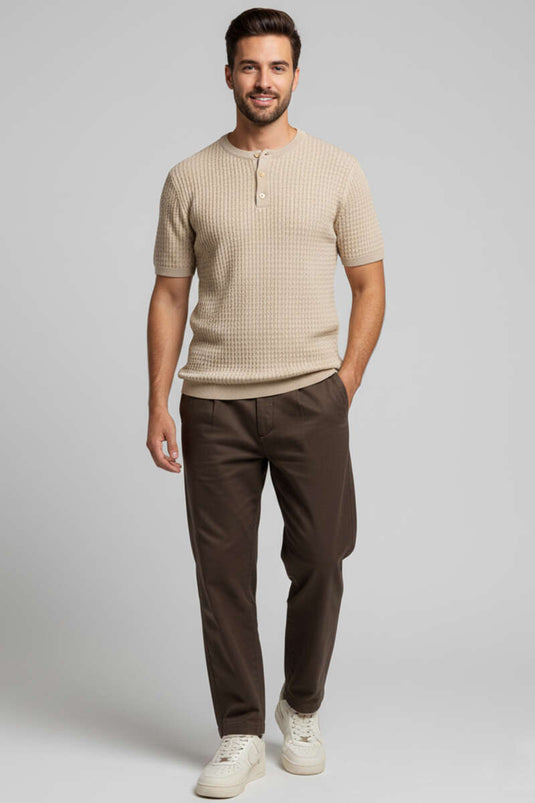 T-shirt tricoté pour homme à demi-patte beige