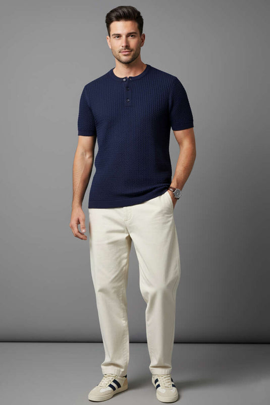Maglietta Uomo in Maglia con Spacco Laterale Blu Scuro