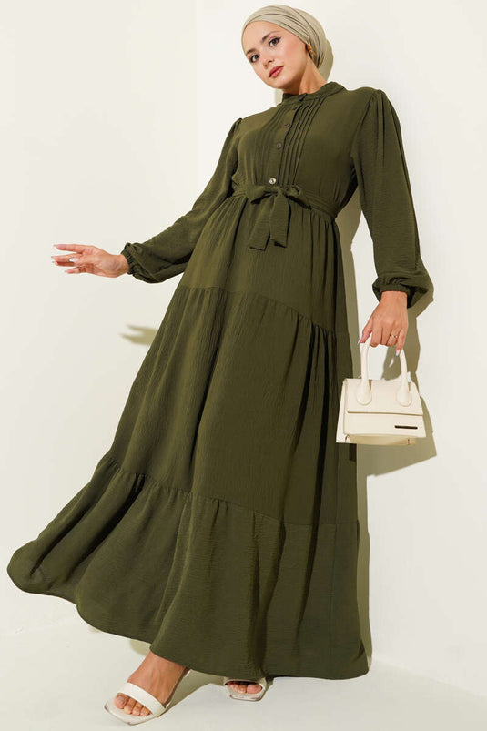 فستان بأزرار نصف مطوية، لون كاكي