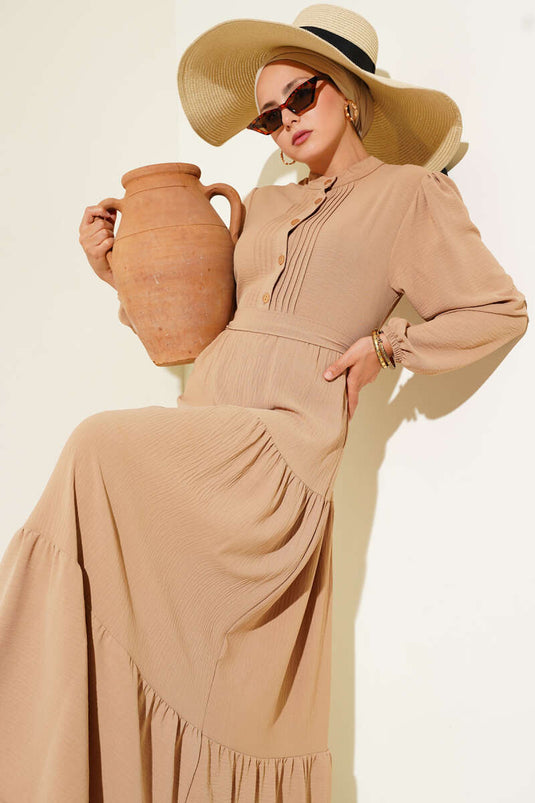 Robe boutonnée à demi-plis Latte