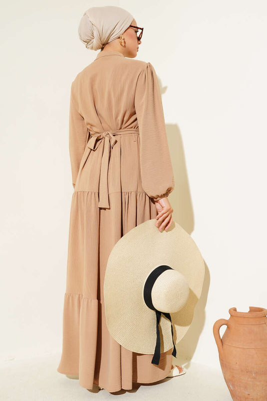 Robe boutonnée à demi-plis Latte