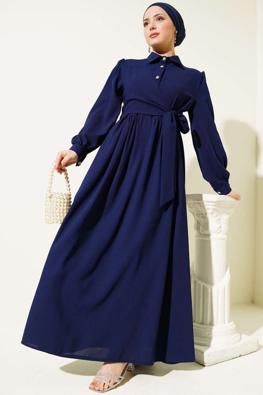 Kleid mit Knopfleiste und Half Stone-Muster Marineblau