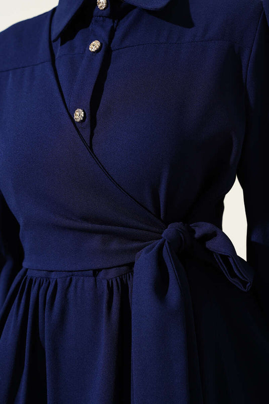 Kleid mit Knopfleiste und Half Stone-Muster Marineblau