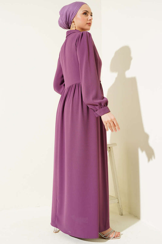 Robe boutonnée à nouer en demi-pierre violette