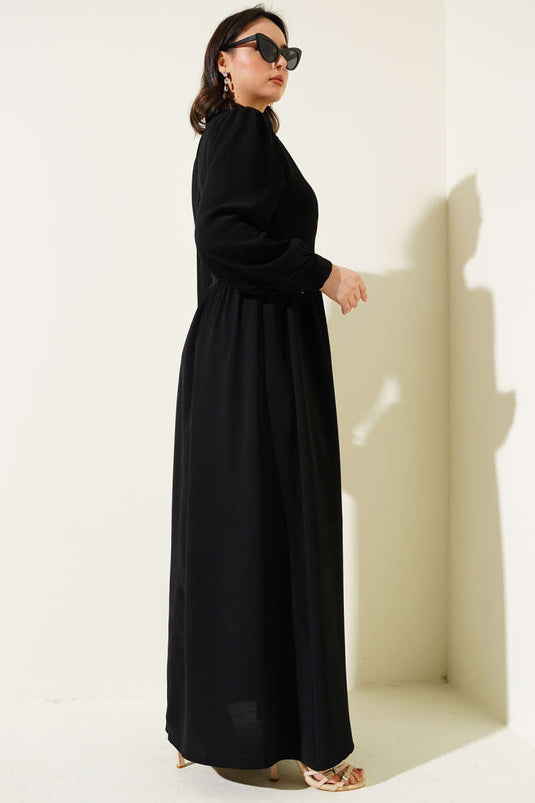 Robe boutonnée à nouer en demi-pierre noire