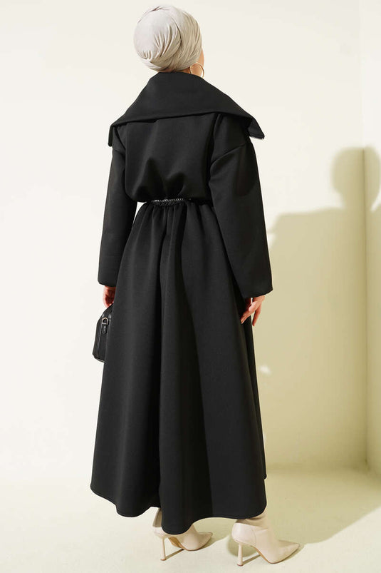 Yarım Yaka Fermuarlı Scuba Elbise Siyah