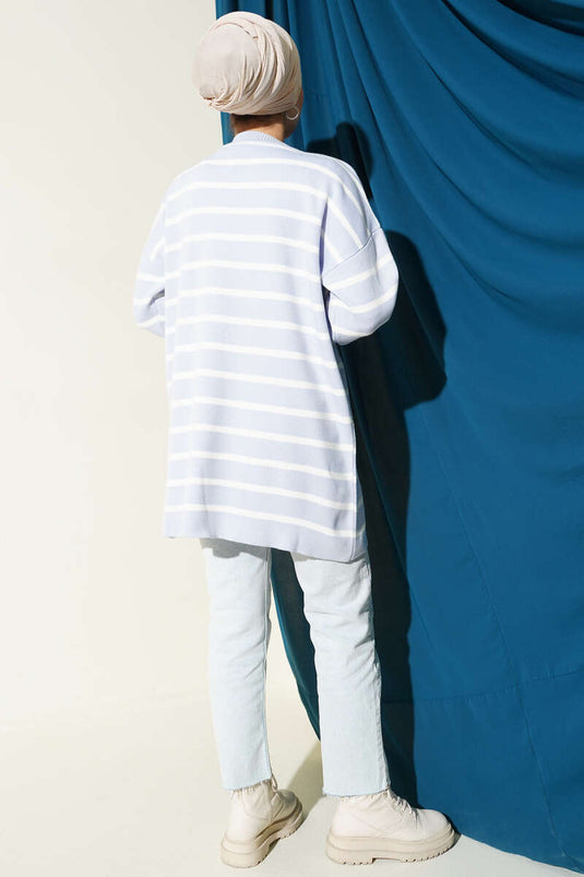 تونيك صوفي أساسي بتفاصيل خطوط أفقية لون بنفسجي