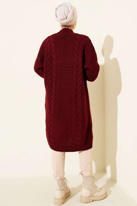 Bordeaux Gestreifter Relief-Strick-Cardigan