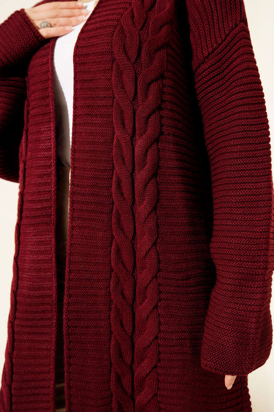Bordeaux Gestreifter Relief-Strick-Cardigan