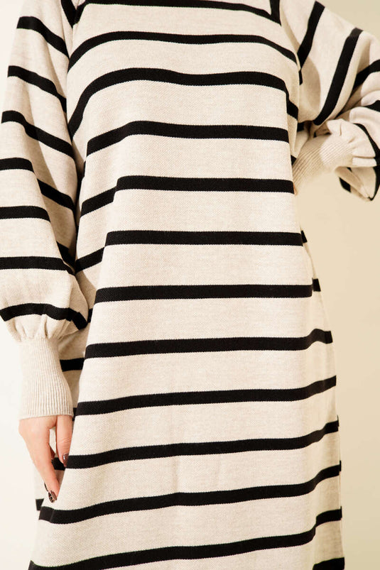 Robe basique en maille à rayures horizontales beige