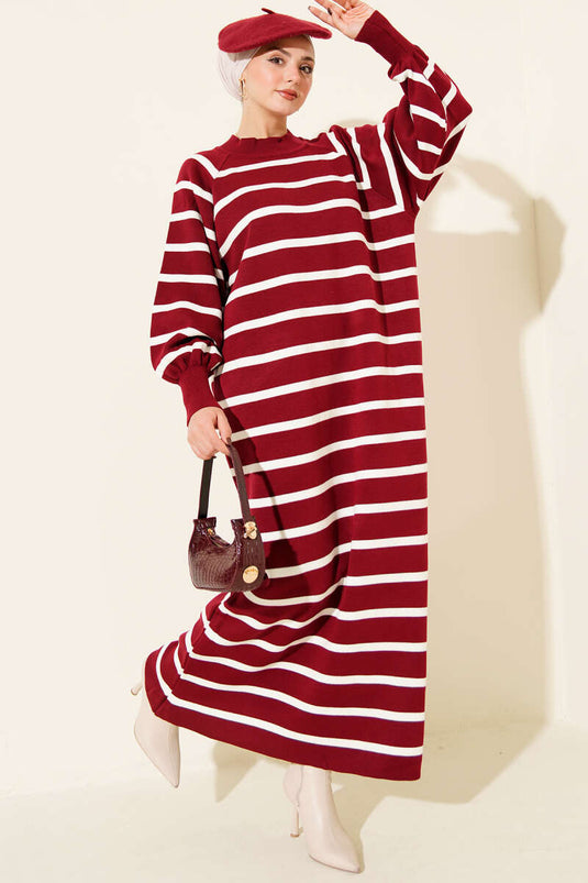 Robe basique en maille à rayures horizontales bordeaux