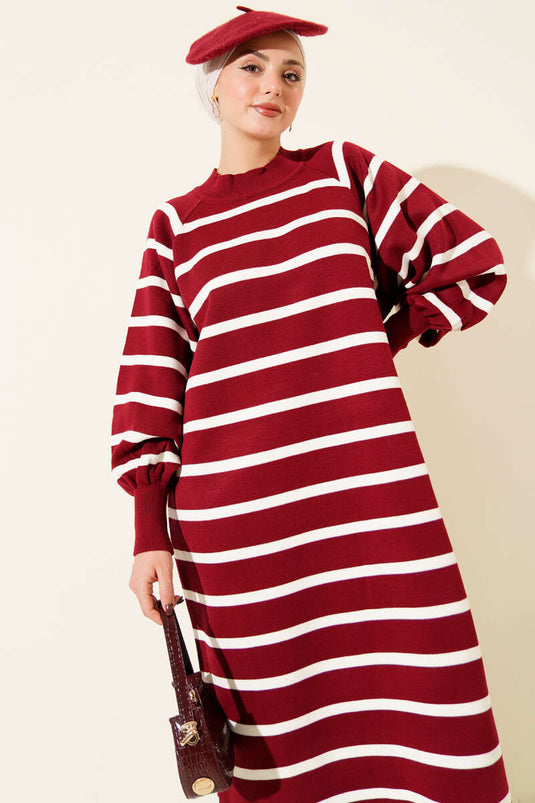 Robe basique en maille à rayures horizontales bordeaux