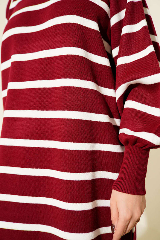Robe basique en maille à rayures horizontales bordeaux
